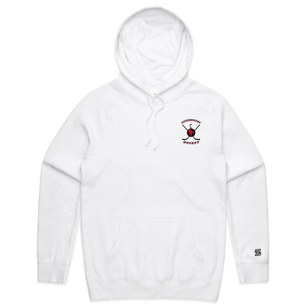 2-Clusterpucks Hockey  White Hoodie